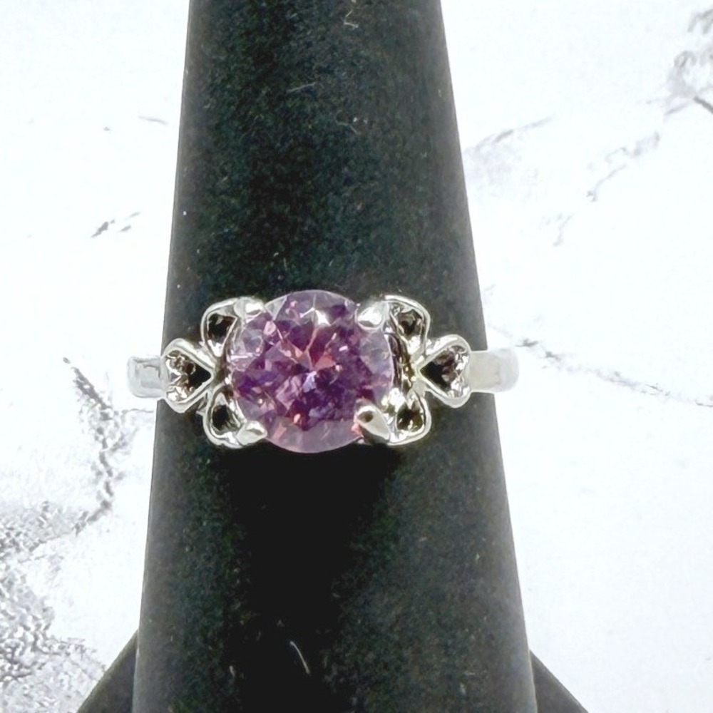 Pink Faceted Stone Ring Silver Tone Size 7.5 - New Gift Ready